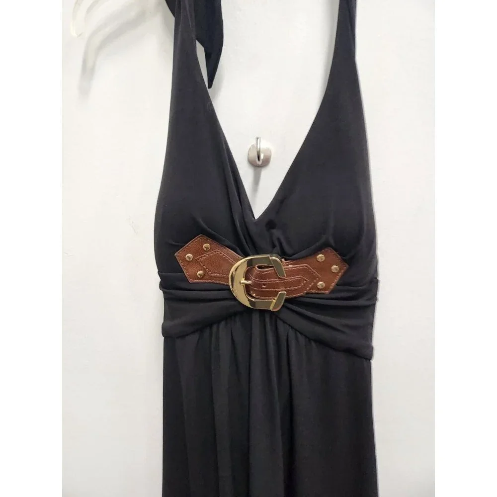 Cache Womens Dress Size Medium Black Halter Tie Belt Buckle Detail Bra Cup Party - Picture 2 of 8